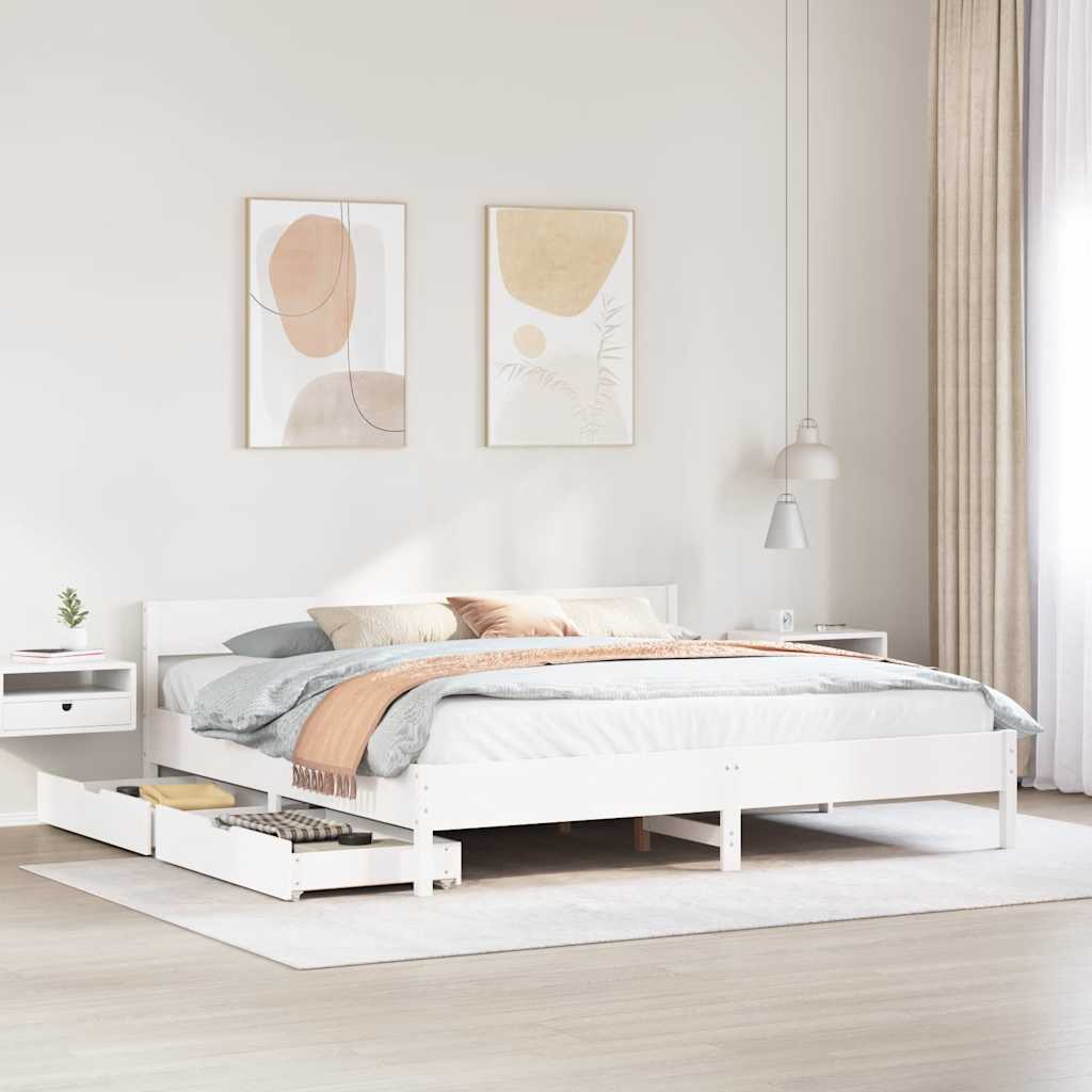 Bed Frame without Mattress White 180x200 cm Super King Solid Wood Pine