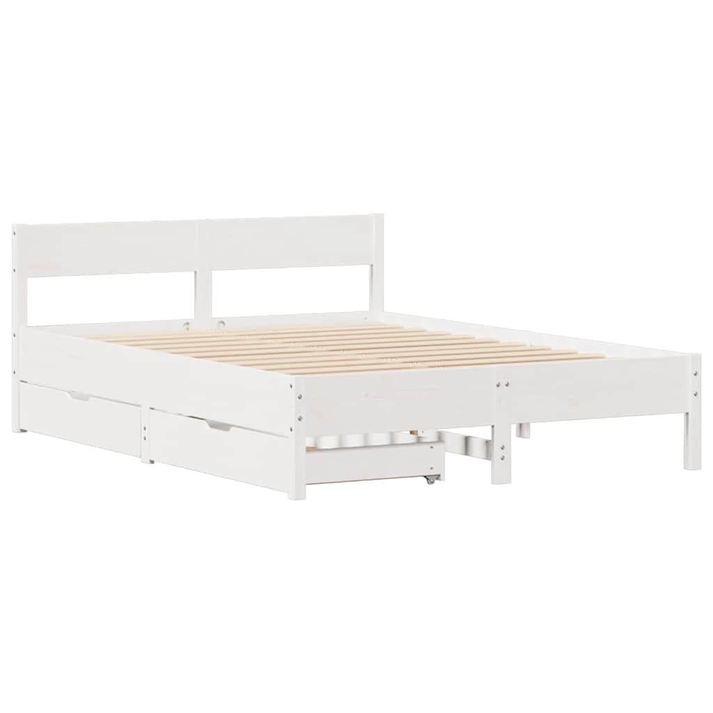 Bed Frame without Mattress White 135x190 cm Double Solid Wood Pine