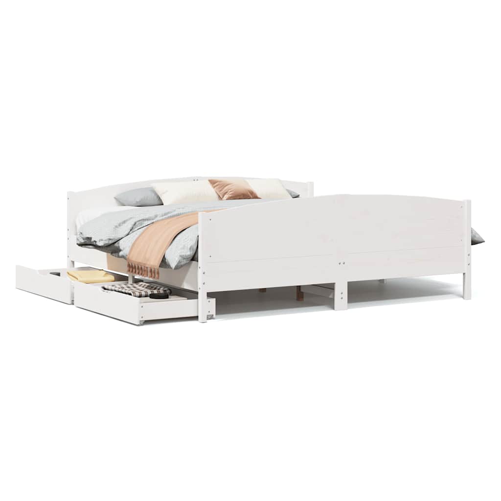 Bed Frame without Mattress White 180x200 cm Super King Solid Wood Pine