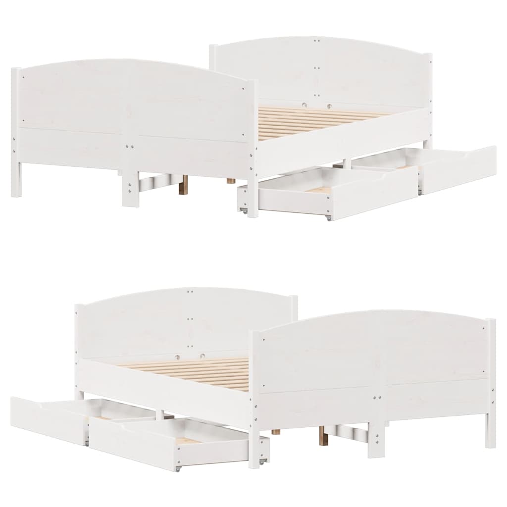 Bed Frame without Mattress White 135x190 cm Double Solid Wood Pine