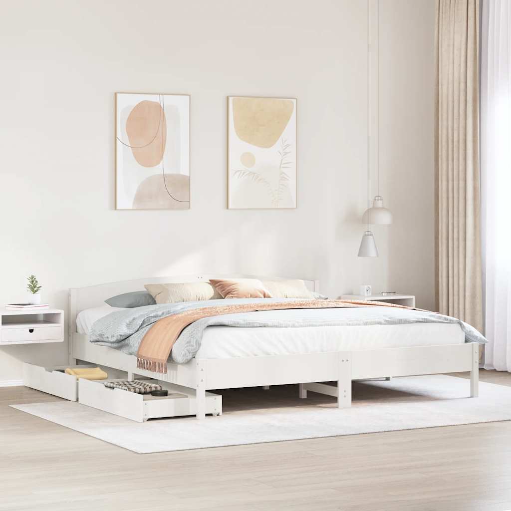 Bed Frame without Mattress White 180x200 cm Super King Solid Wood Pine