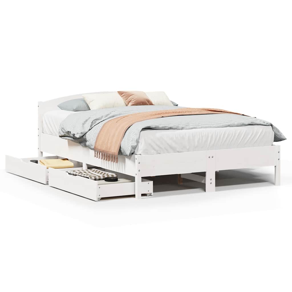Bed Frame without Mattress White 135x190 cm Double Solid Wood Pine