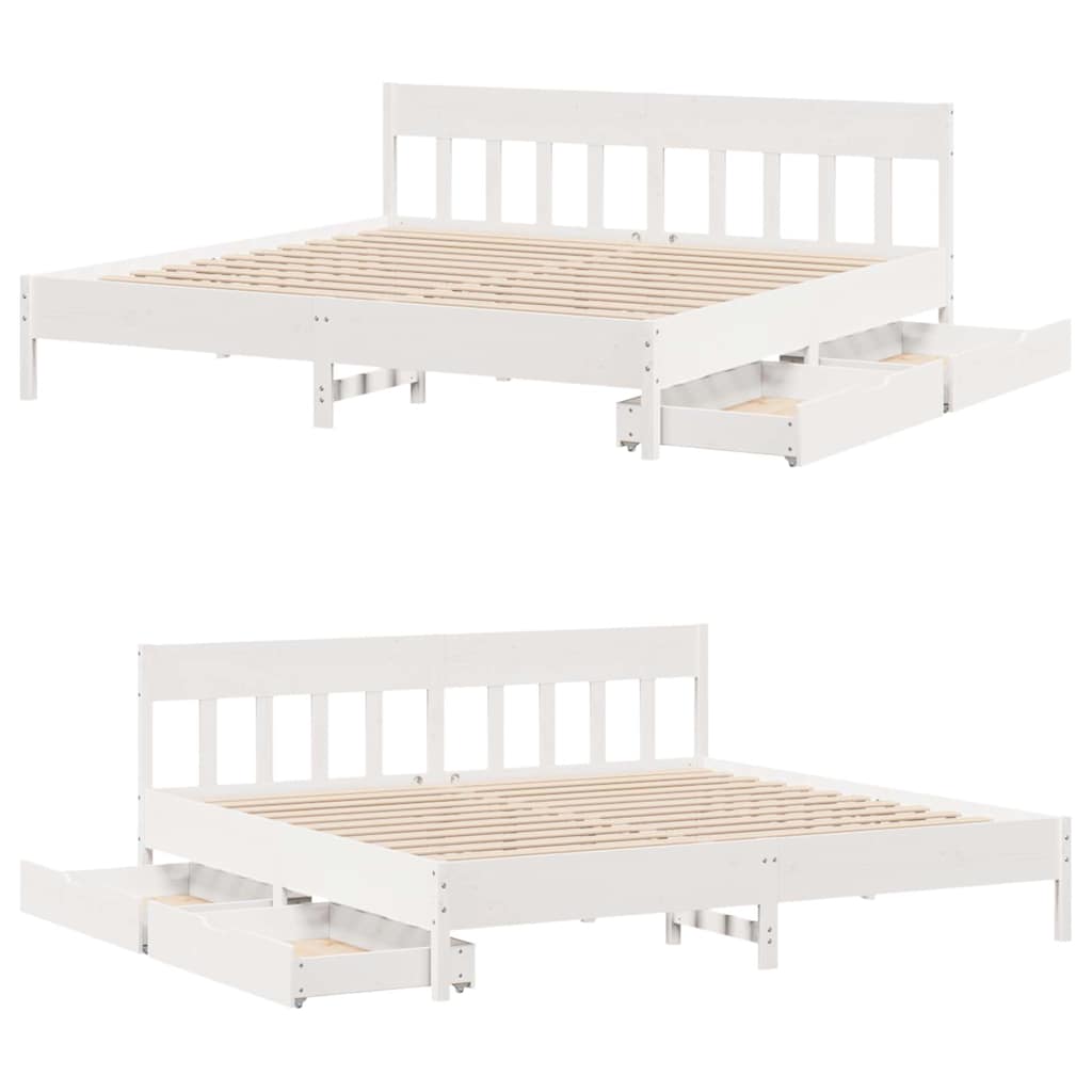 Bed Frame without Mattress White 180x200 cm Super King Solid Wood Pine