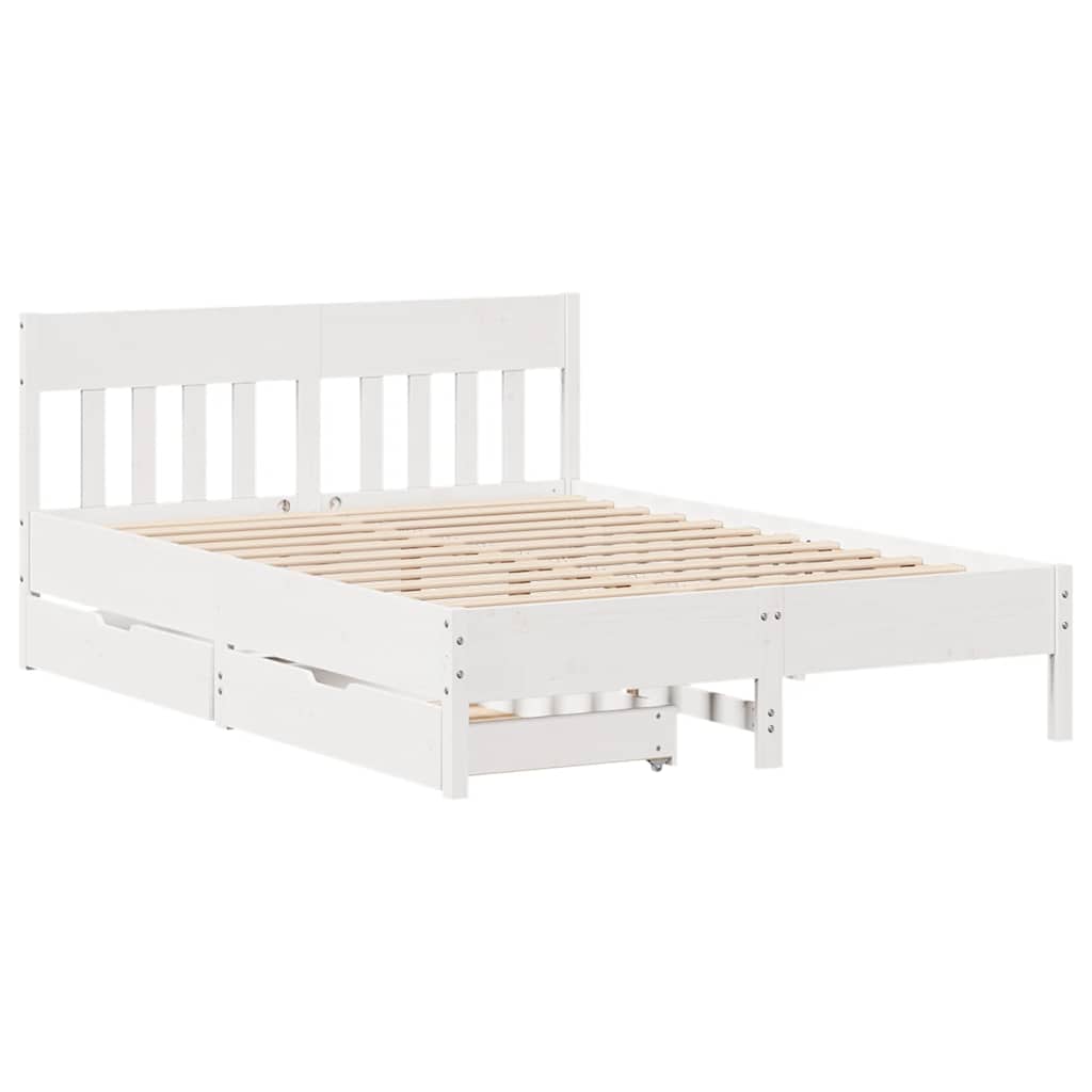 Bed Frame without Mattress White 150x200 cm King Size Solid Wood Pine
