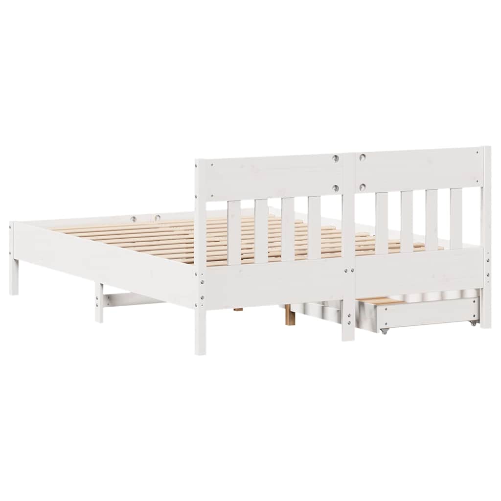 Bed Frame without Mattress White 150x200 cm King Size Solid Wood Pine