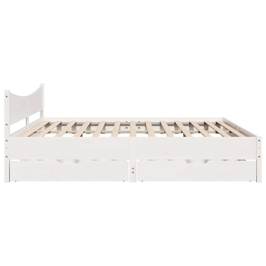 Bed Frame with Drawers White 200x200 cm Solid Wood Pine