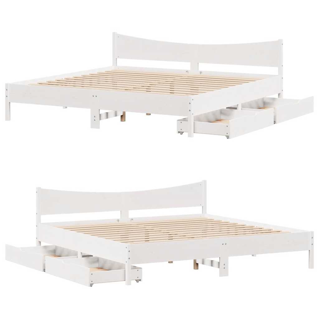 Bed Frame with Drawers White 200x200 cm Solid Wood Pine