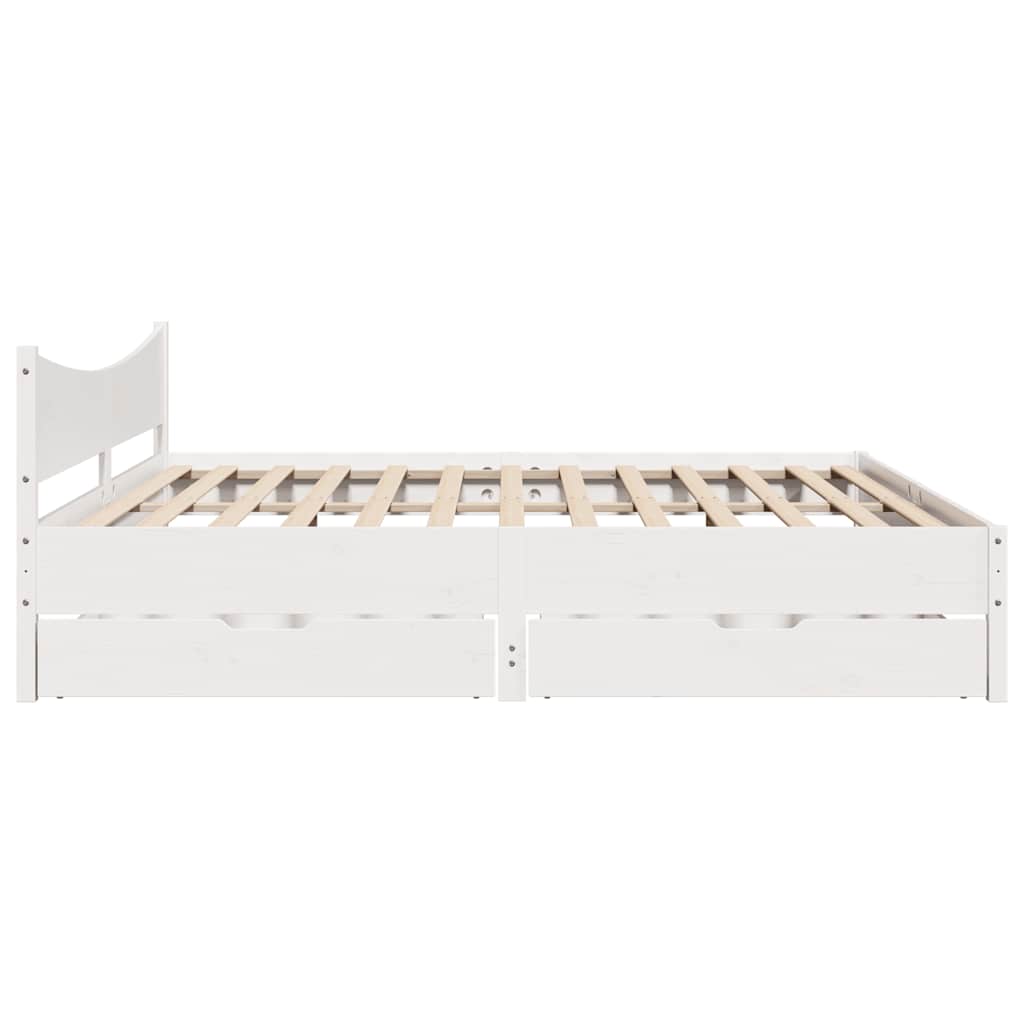 Bed Frame with Drawers White 180x200 cm Super King Solid Wood Pine