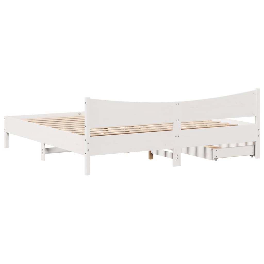 Bed Frame with Drawers White 180x200 cm Super King Solid Wood Pine