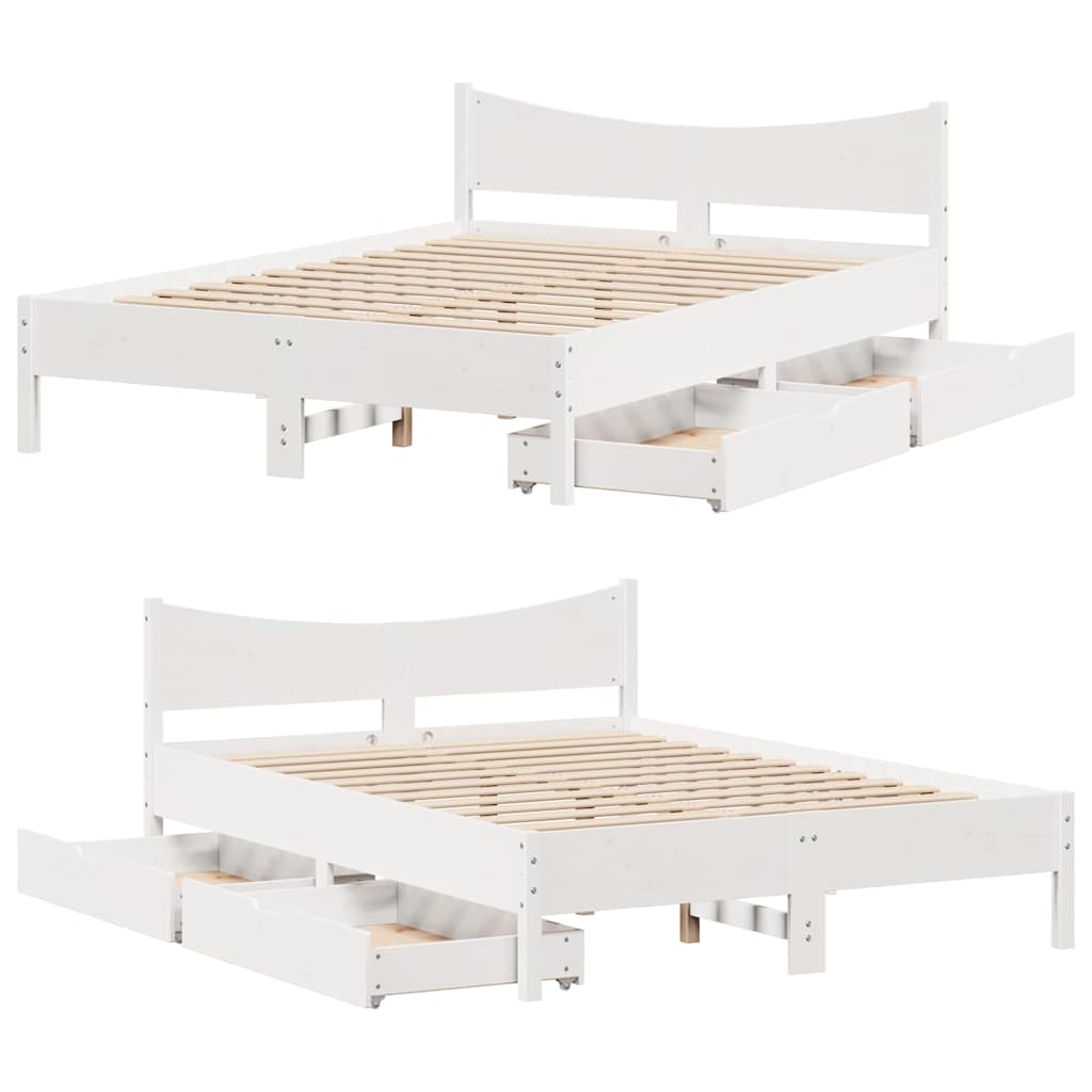 Bed Frame with Drawers White 140x200 cm Solid Wood Pine