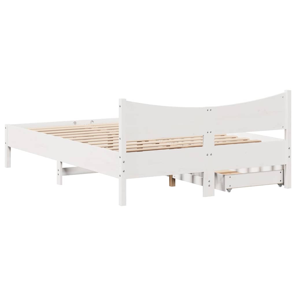 Bed Frame with Drawers White 120x200 cm Solid Wood Pine