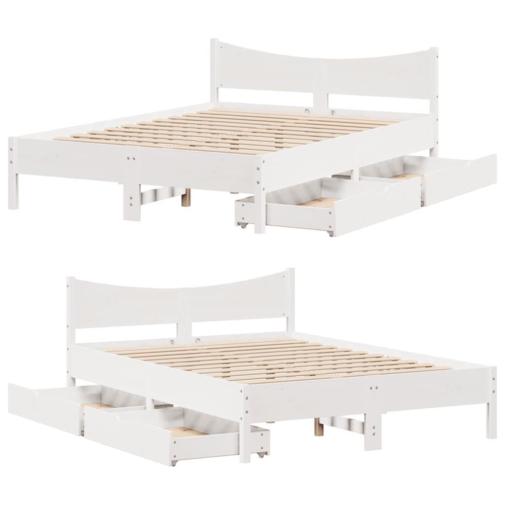 Bed Frame with Drawers White 120x200 cm Solid Wood Pine