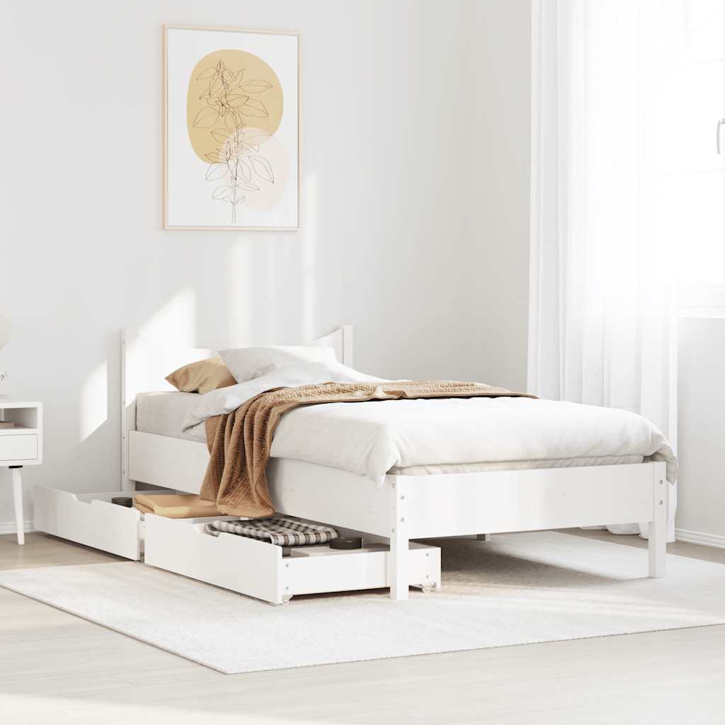 Bed Frame with Drawers White 90x200 cm Solid Wood Pine