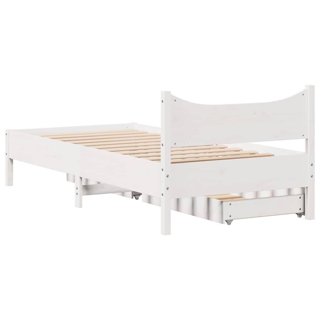 Bed Frame with Drawers White 90x200 cm Solid Wood Pine