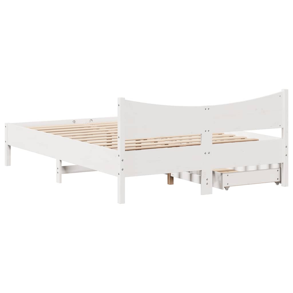 Bed Frame with Drawers White 120x190 cm Small Double Solid Wood Pine