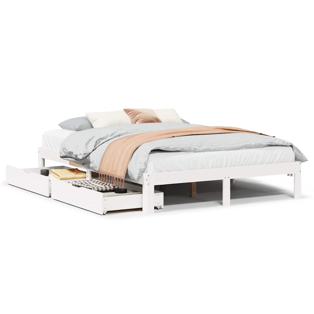 Bed Frame with Drawers without Mattress White 140x200 cm