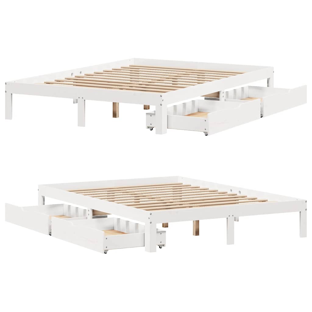 Bed Frame with Drawers without Mattress White 140x200 cm