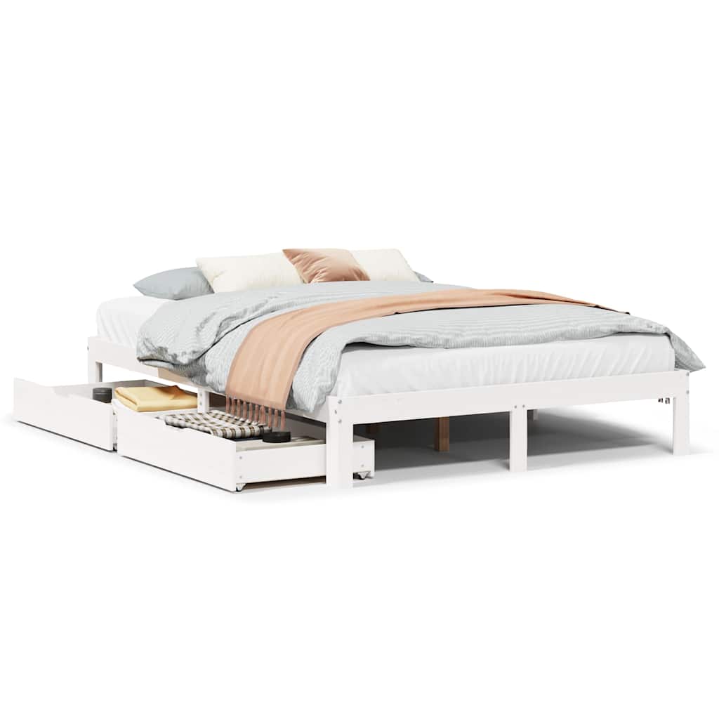 Bed Frame with Drawers without Mattress White 150x200 cm King Size
