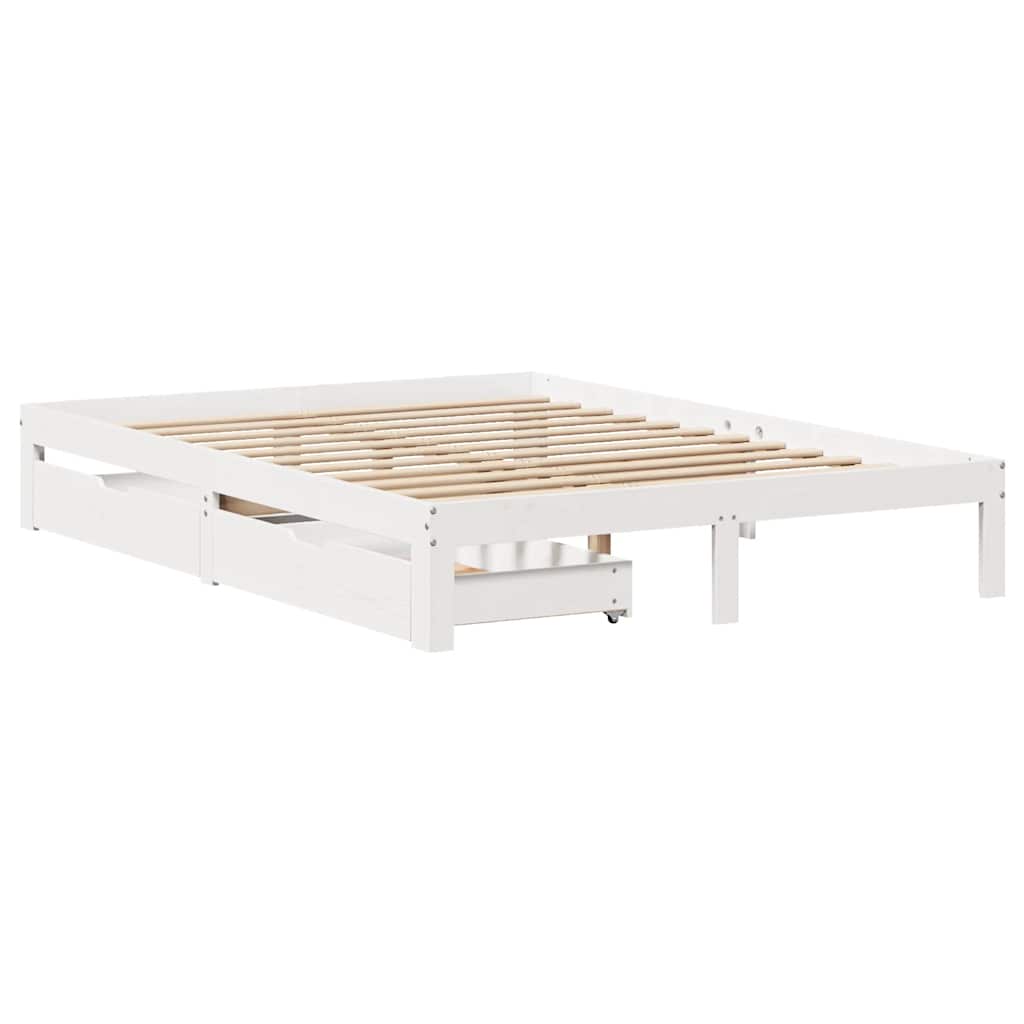 Bed Frame with Drawers without Mattress White 150x200 cm King Size