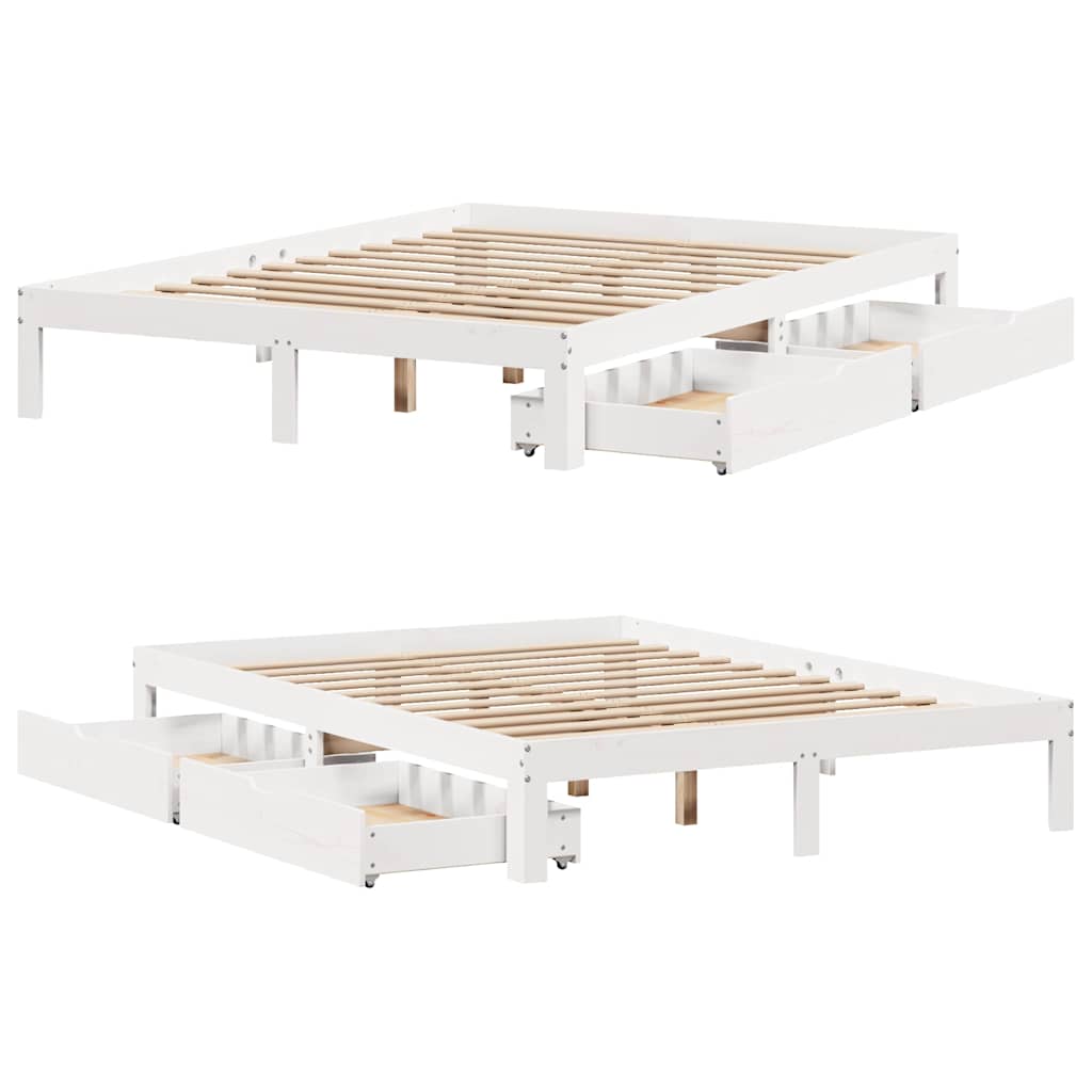 Bed Frame with Drawers without Mattress White 150x200 cm King Size