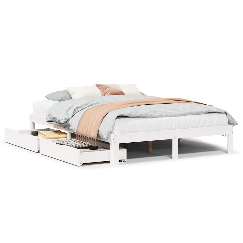 Bed Frame with Drawers without Mattress White 160x200 cm
