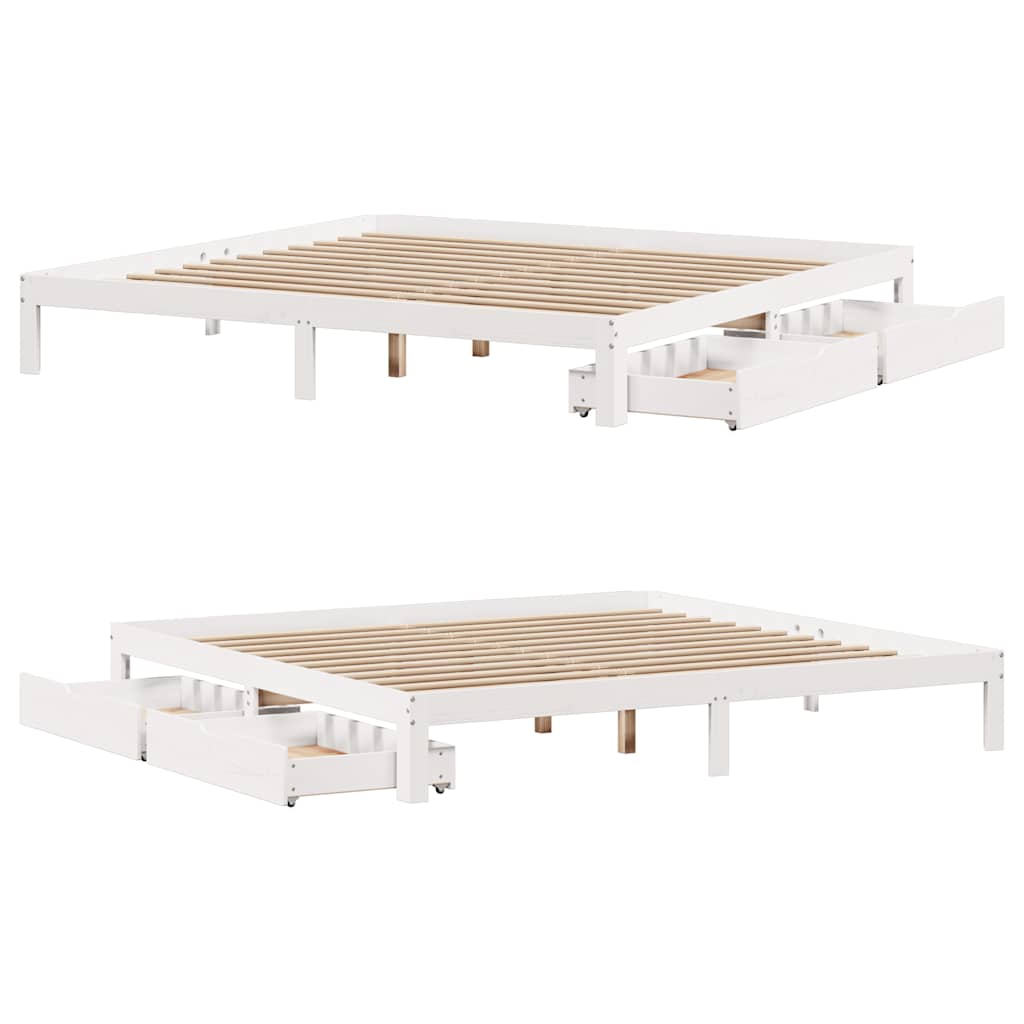Bed Frame with Drawers without Mattress White 200x200 cm