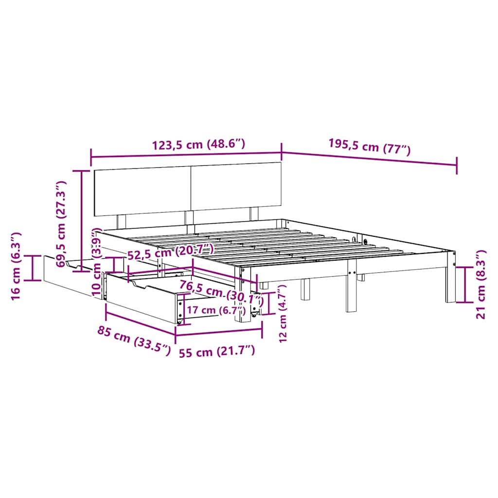 Bed Frame with Drawers without Mattress 120x190 cm Small Double