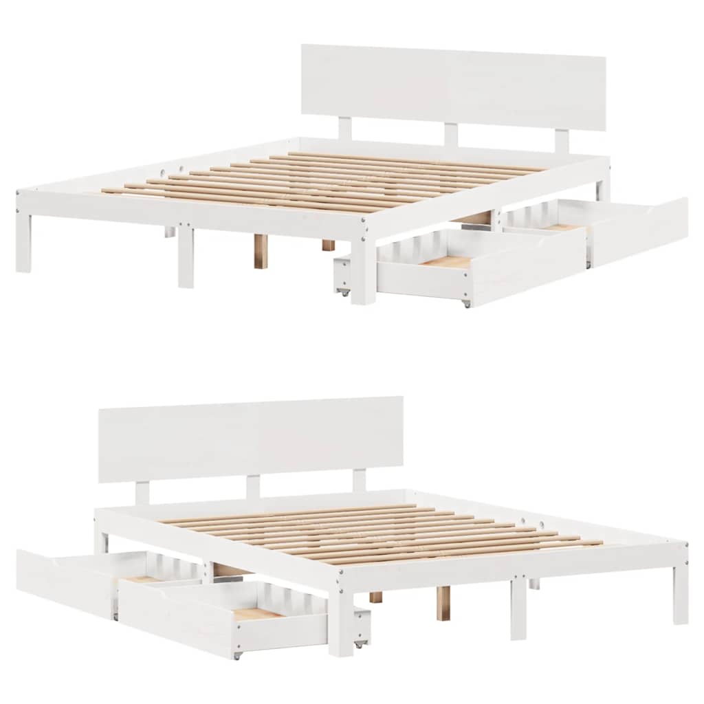 Bed Frame with Drawers without Mattress White 140x200 cm