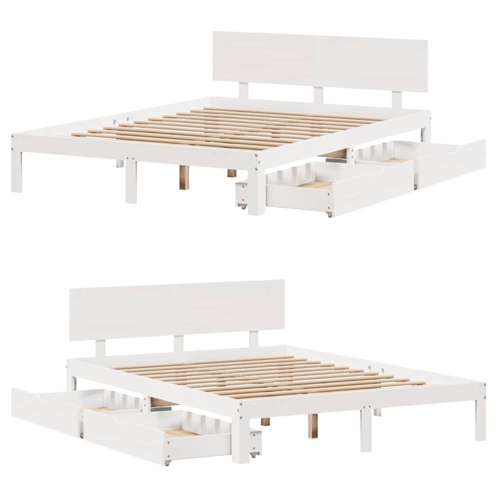Bed Frame with Drawers without Mattress White 150x200 cm King Size