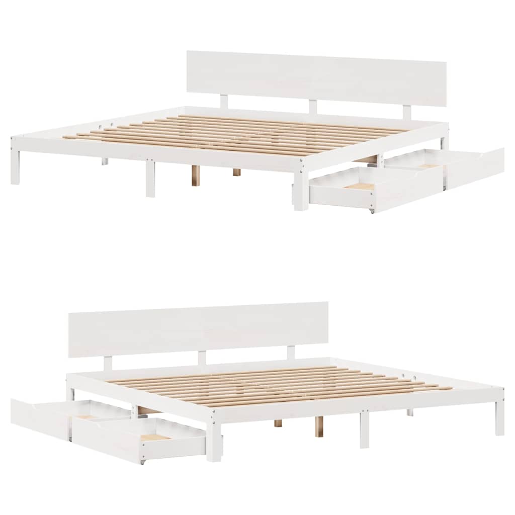 Bed Frame with Drawers without Mattress White 180x200 cm Super King