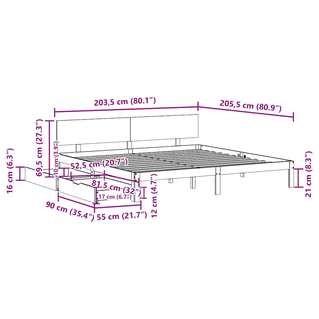 Bed Frame with Drawers without Mattress White 200x200 cm