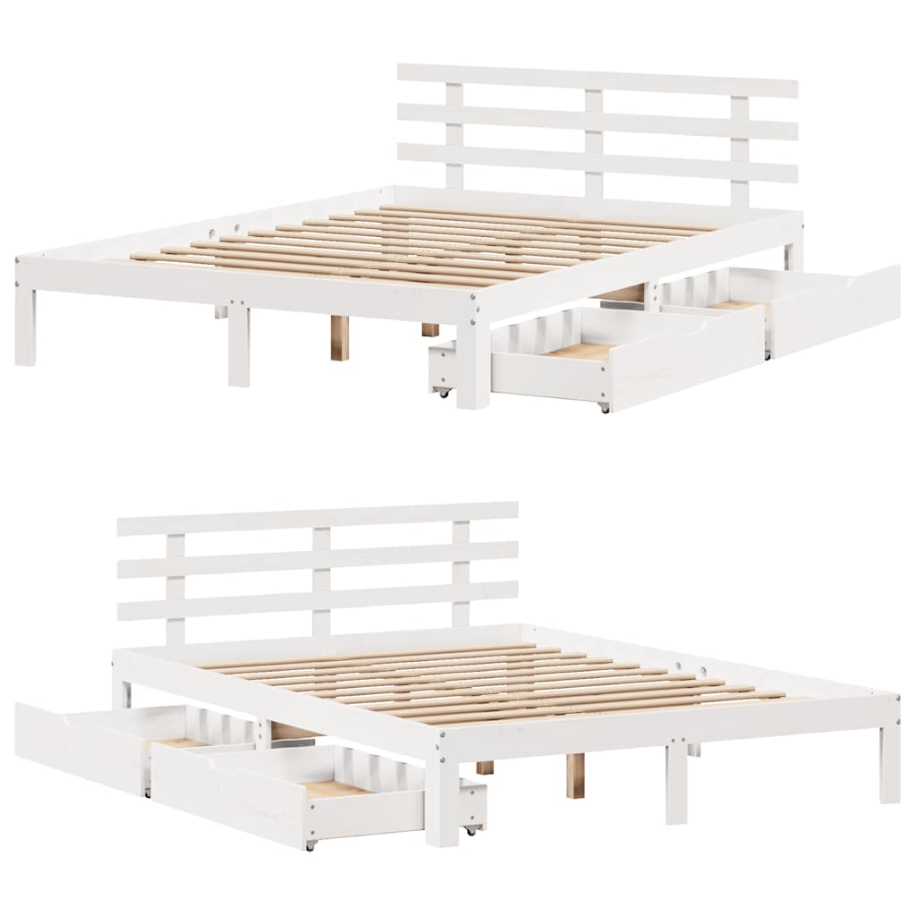 Bed Frame with Drawers without Mattress White 150x200 cm King Size