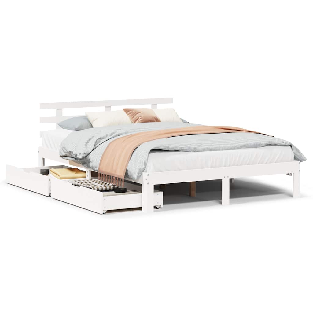 Bed Frame with Drawers without Mattress White 160x200 cm