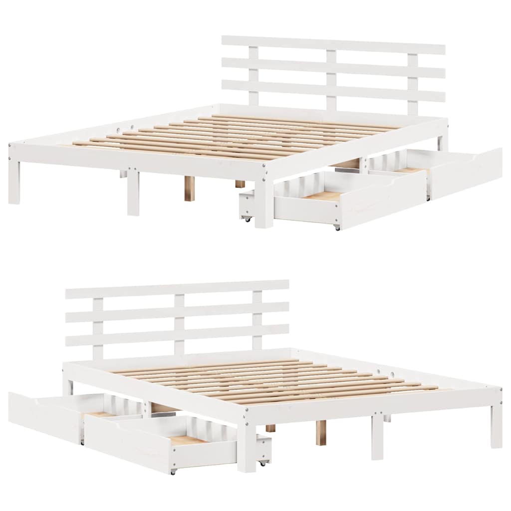 Bed Frame with Drawers without Mattress White 160x200 cm