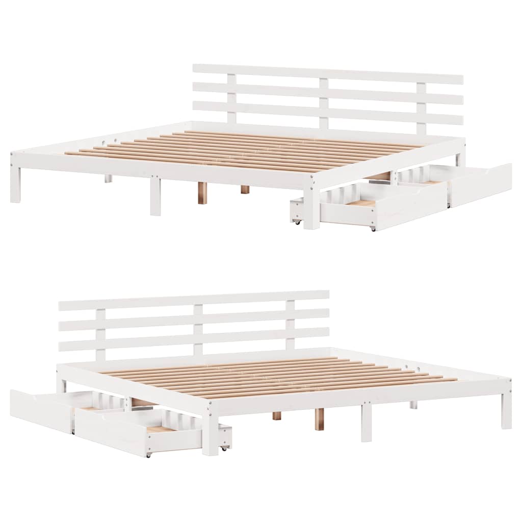 Bed Frame with Drawers without Mattress White 180x200 cm Super King