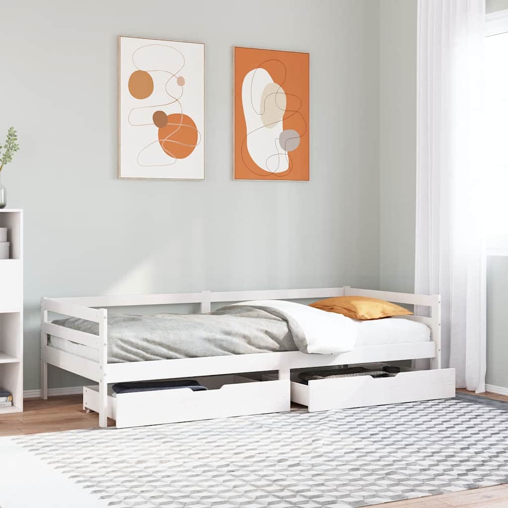 Daybed with Drawers without Mattress White 90x200 cm Solid Wood