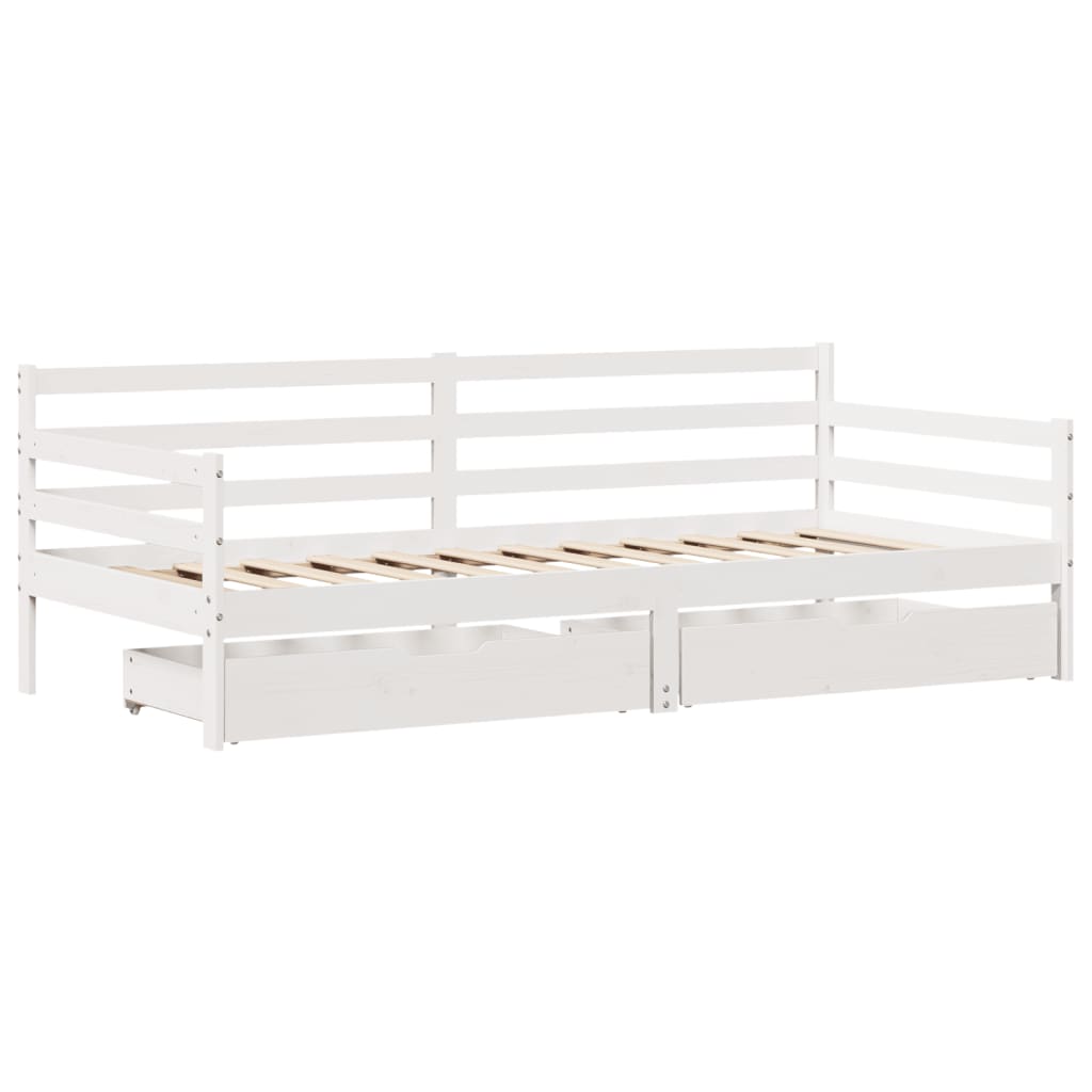Daybed with Drawers without Mattress White 90x200 cm Solid Wood