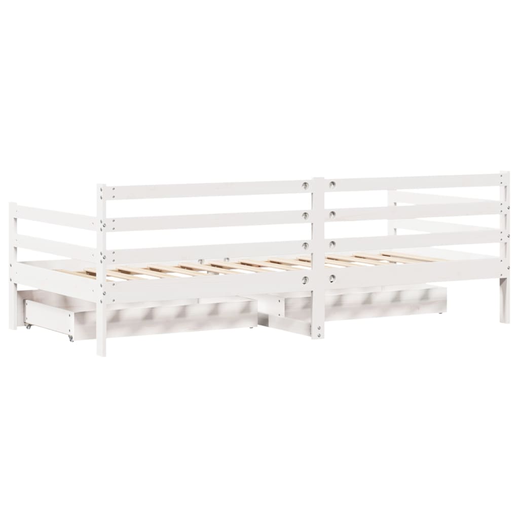 Daybed with Drawers without Mattress White 90x200 cm Solid Wood