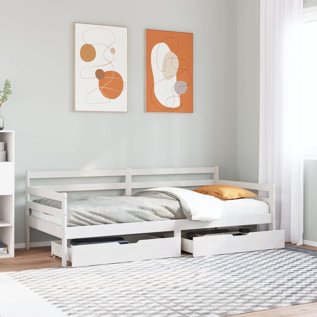 Daybed with Drawers without Mattress White 90x200 cm Solid Wood