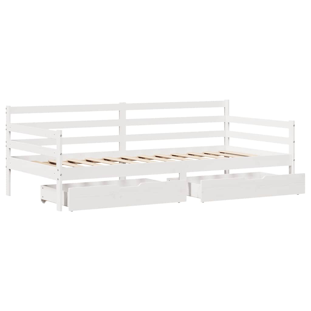 Daybed with Drawers without Mattress White 90x190 cm Single Solid Wood