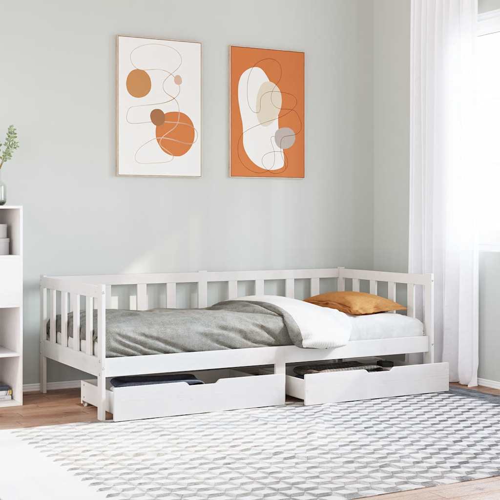 Daybed with Drawers without Mattress White 80x200 cm Solid Wood