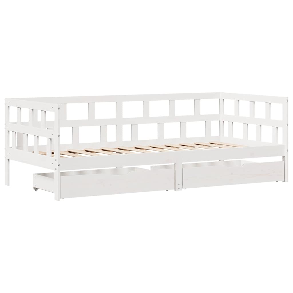 Daybed with Drawers without Mattress White 90x190 cm Single Solid Wood