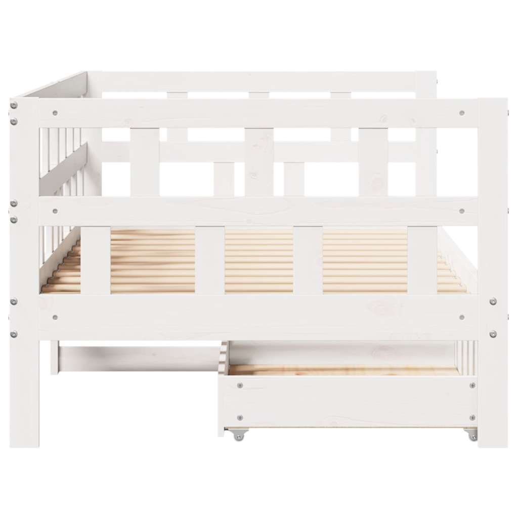 Daybed with Drawers without Mattress White 90x190 cm Single Solid Wood