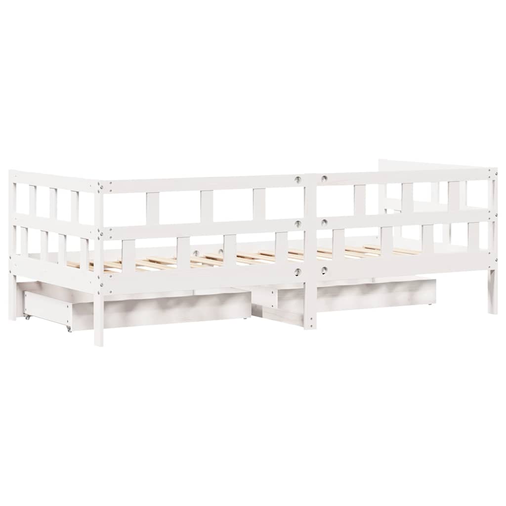 Daybed with Drawers without Mattress White 90x190 cm Single Solid Wood