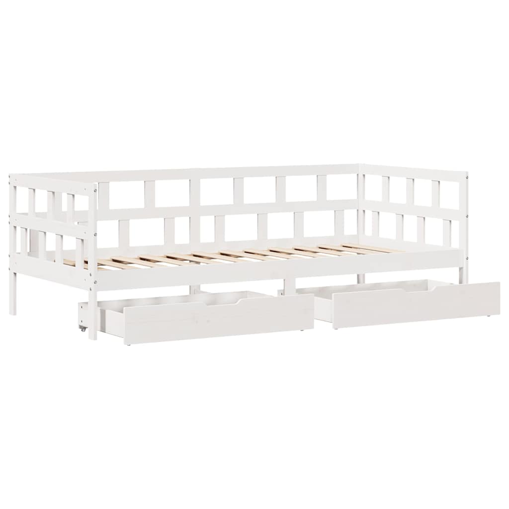 Daybed with Drawers without Mattress White 90x190 cm Single Solid Wood