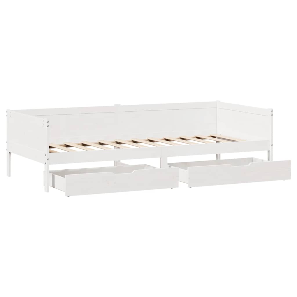 Daybed with Drawers without Mattress White 90x190 cm Single Solid Wood