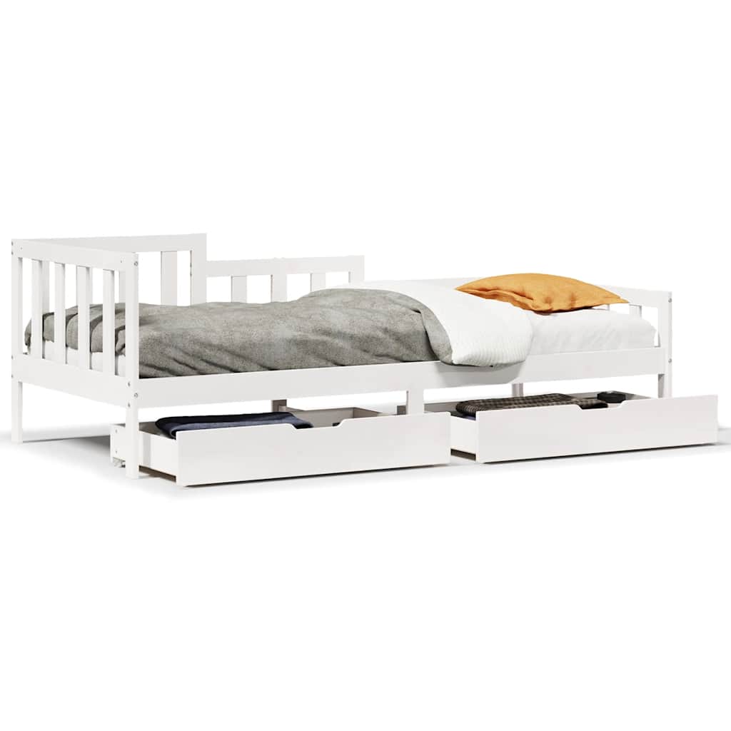 Daybed with Drawers without Mattress White 90x190 cm Single Solid Wood