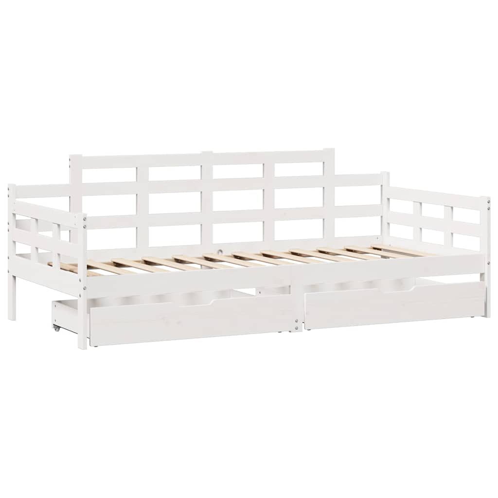 Daybed with Drawers without Mattress White 90x200 cm Solid Wood