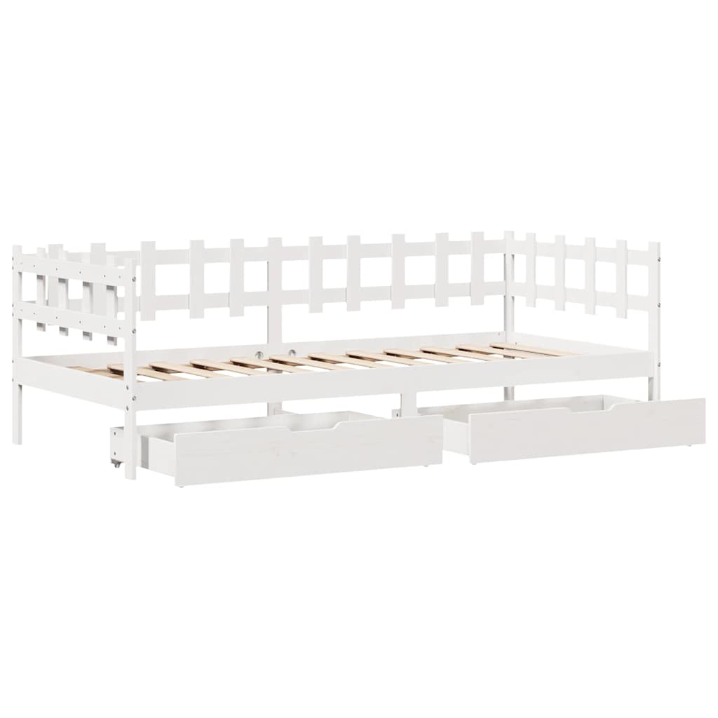 Daybed with Drawers without Mattress White 90x200 cm Solid Wood