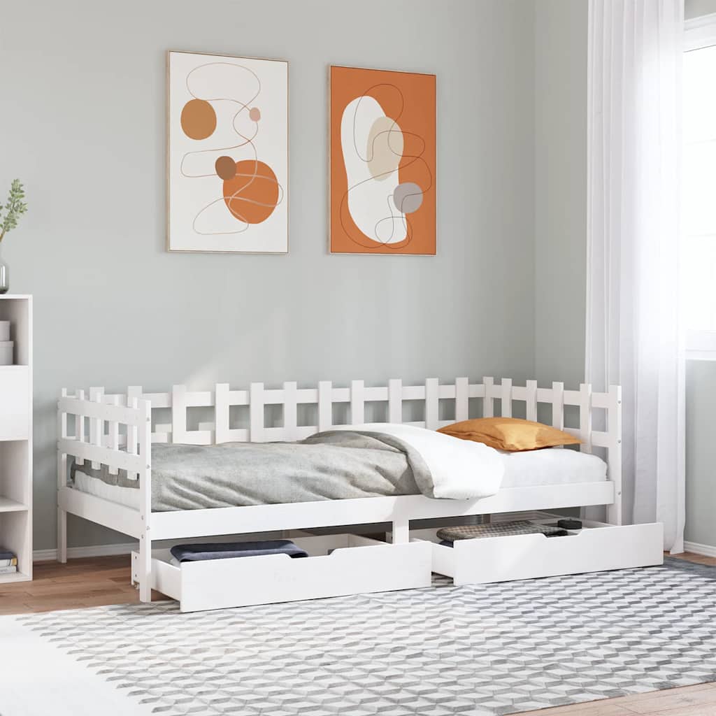 Daybed with Drawers without Mattress White 90x200 cm Solid Wood